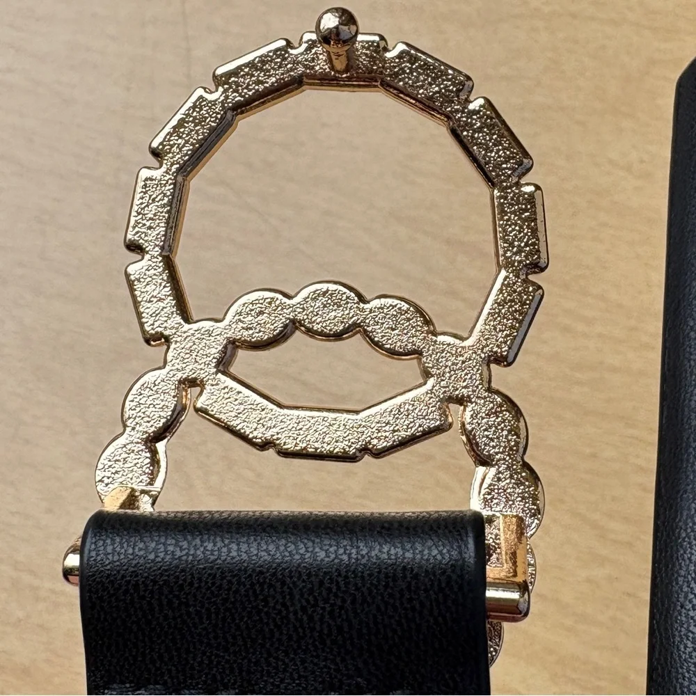 Vince Camuto Black Double Circle Faux Leather, Pearl, Crystal Detail Belt NWOT - Picture 7 of 14